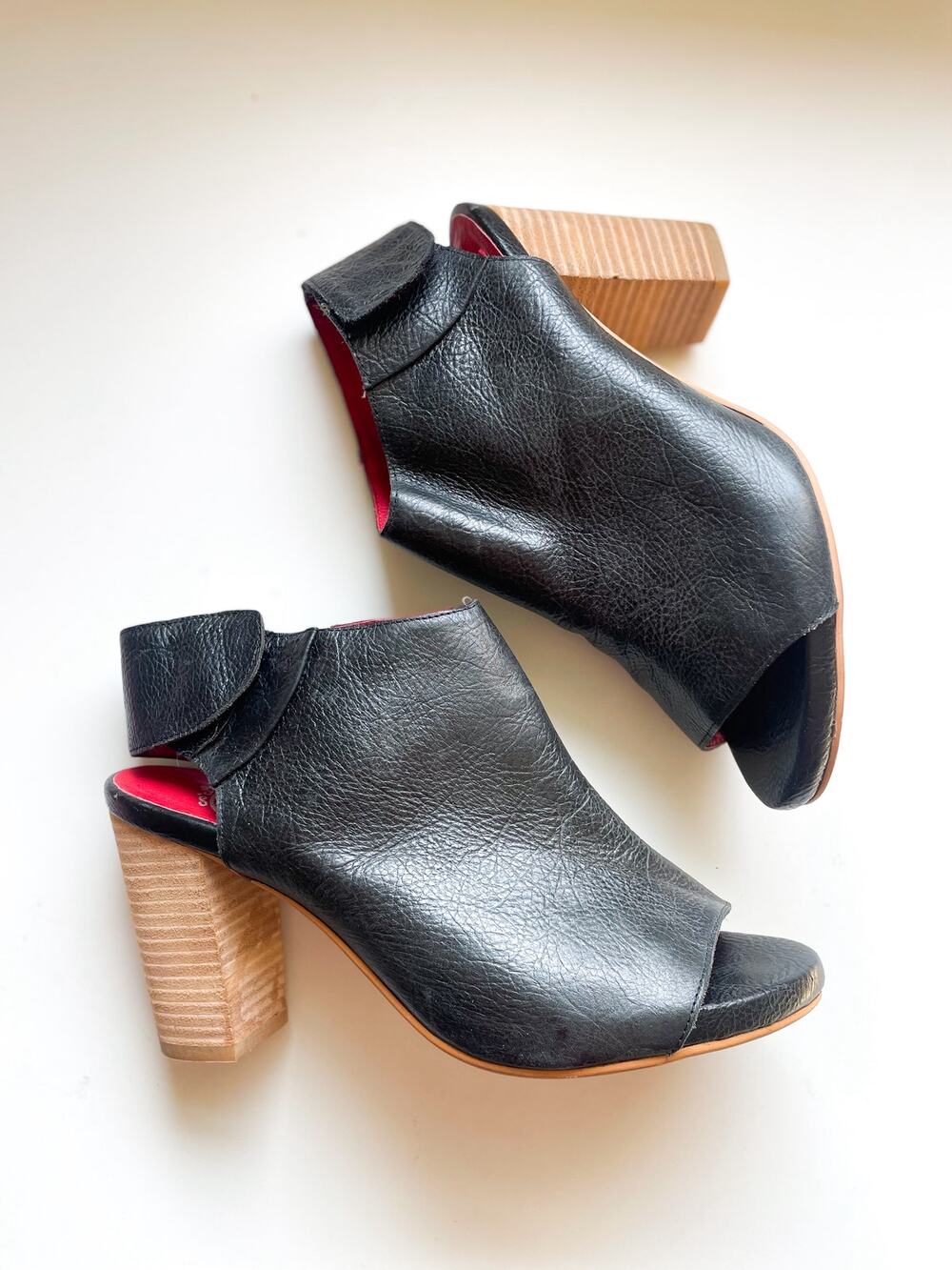 Jeffrey Campbell Black Leather Peep Toe Ankle Boots Size 9.5 Block Heel Sandals